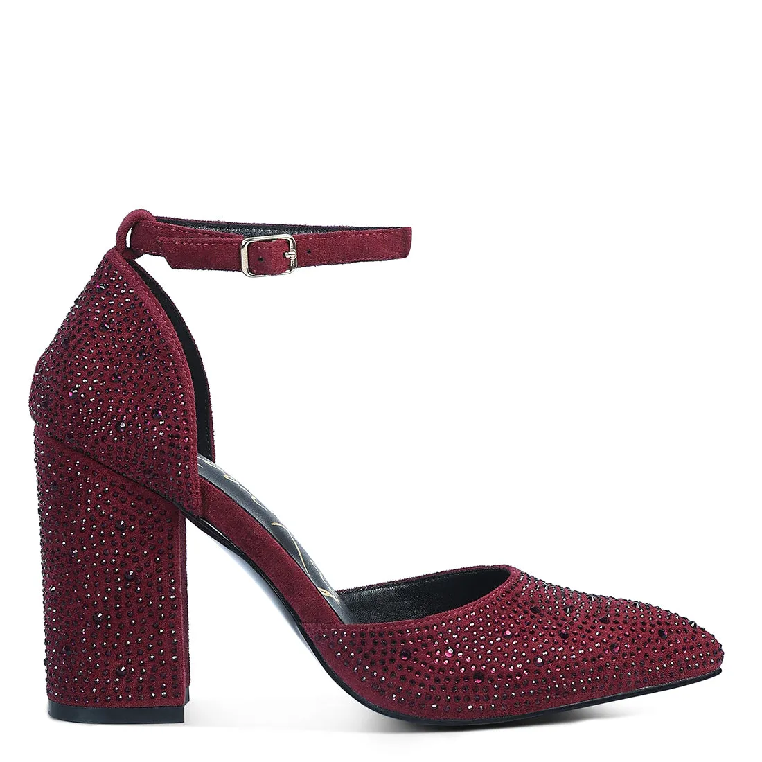 Microfiber Diamante Block Heeled Sandal