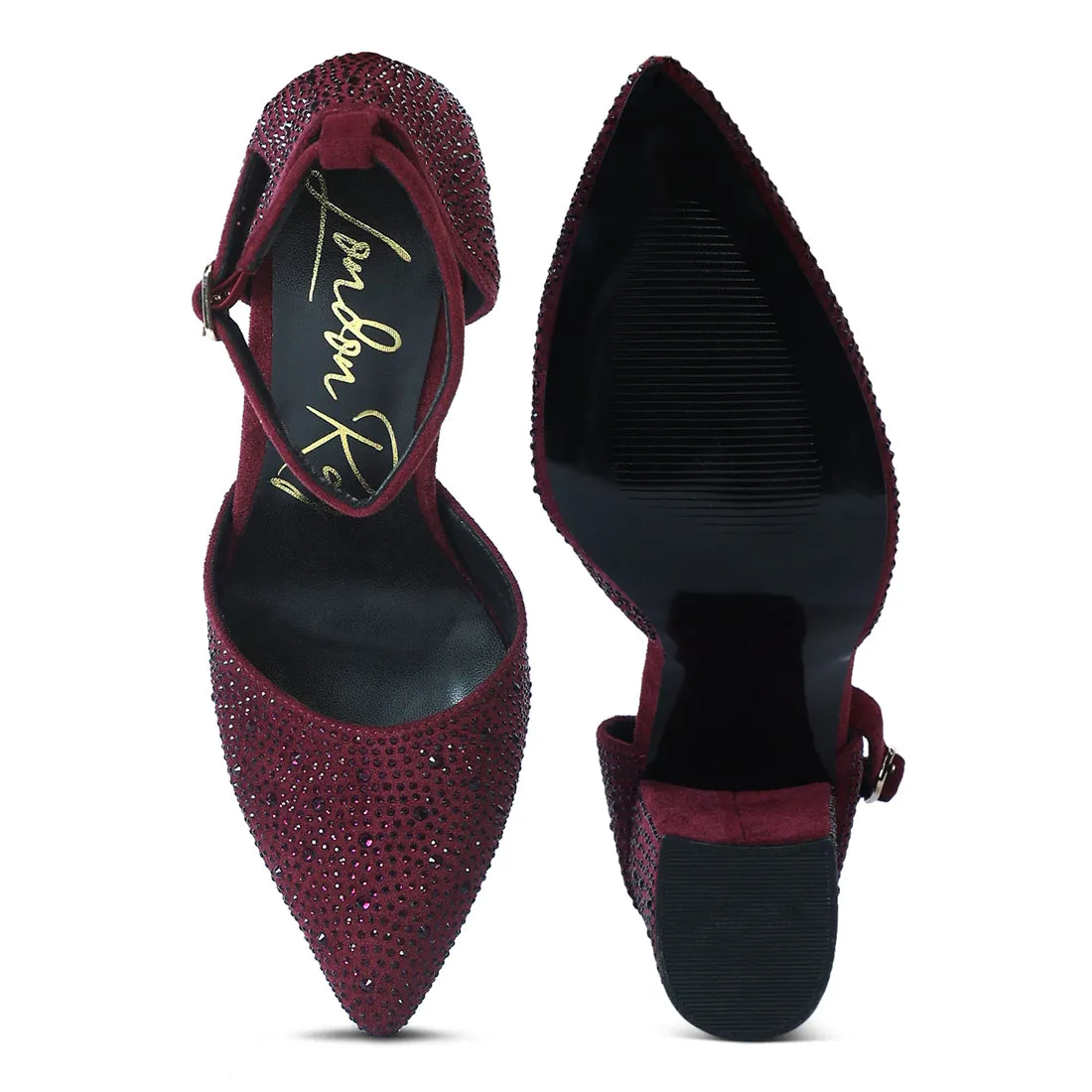Microfiber Diamante Block Heeled Sandal