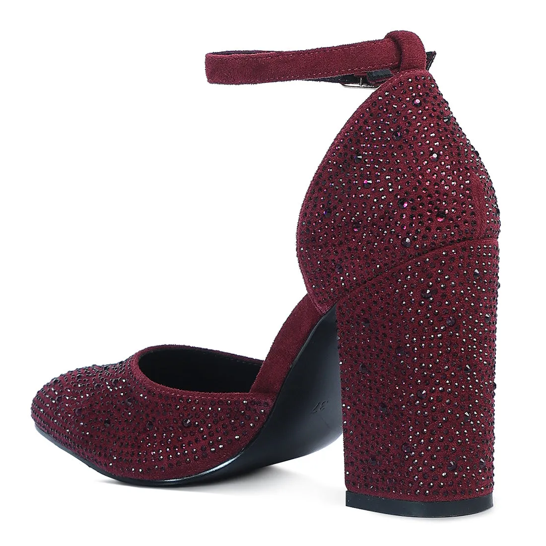 Microfiber Diamante Block Heeled Sandal