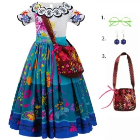 New Fashion Children's Clothing 3-12 Years Old Color Printed Short Sleeve Girls' Dress Halloween Party Cosplay Girls' Princess Dress Bag Accessories