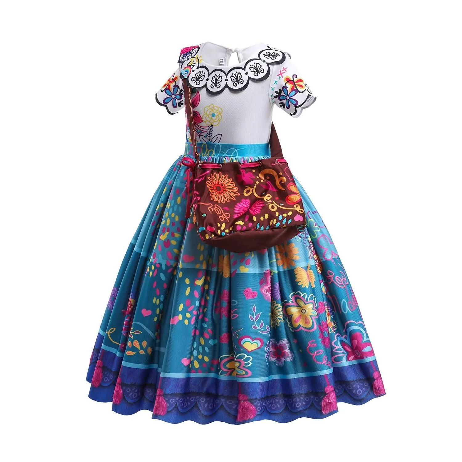 New Fashion Children's Clothing 3-12 Years Old Color Printed Short Sleeve Girls' Dress Halloween Party Cosplay Girls' Princess Dress Bag Accessories