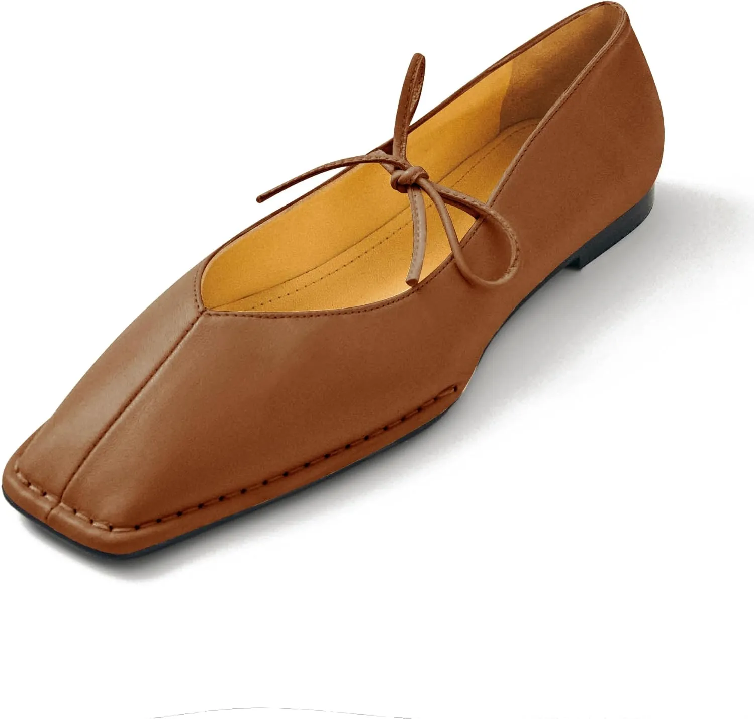 Square Toe Ballet Flats for Women Lace Up Blanket Stitch Sole Sewing Shoes Comfortable Casual Mary Jane Ballerina Flats