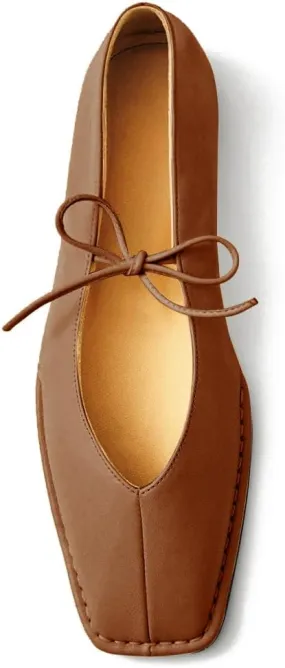 Square Toe Ballet Flats for Women Lace Up Blanket Stitch Sole Sewing Shoes Comfortable Casual Mary Jane Ballerina Flats