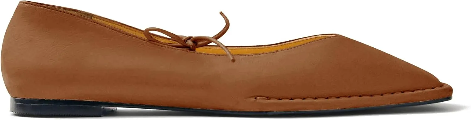Square Toe Ballet Flats for Women Lace Up Blanket Stitch Sole Sewing Shoes Comfortable Casual Mary Jane Ballerina Flats
