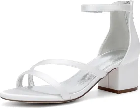 Women's Chunky Block Heel Sandals Strappy Open Toe Wedding Shoes for Bride Ankle Strap Prom Evening Pumps