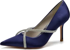 Women's Classic Closed Pointed Toe Stiletto High Heels Pumps Shoes for Party Evening Wedding,Dark Blue,5