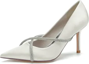 Women's Classic Closed Pointed Toe Stiletto High Heels Pumps Shoes for Party Evening Wedding,Ivory,8