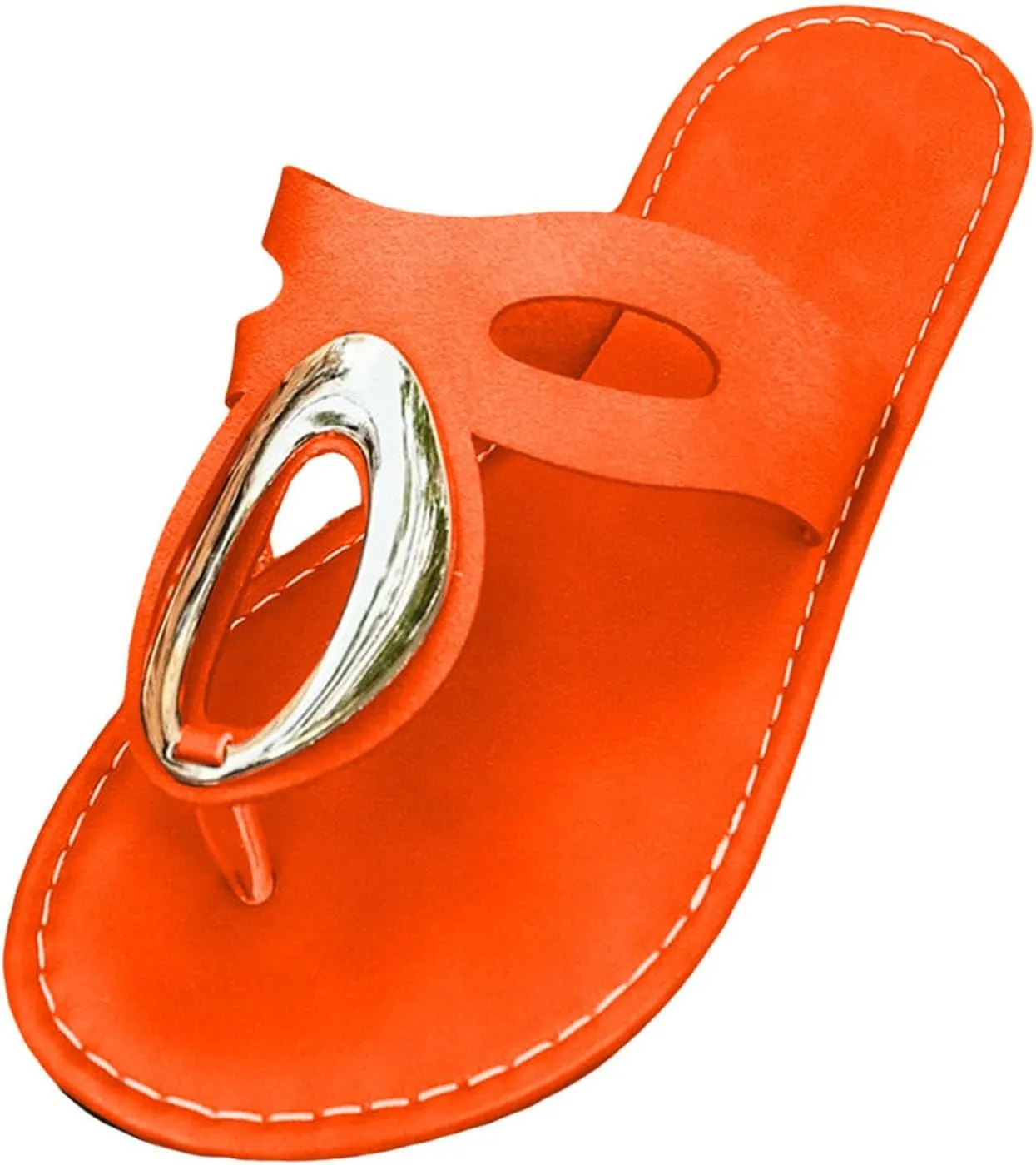 Women's Flat Outer Wear Metal Fashionable And Comfortable Thong Slippers Casual Beach Womens Wide Width Wedges Sandals Elegant Durable Solid Color Walking Sandal for Lady Daily Wear