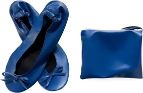 Women's Portable Ballet Flats, Bowknot Rollable Soft Sole Wedding Flat Shoes, Comfy Dancing Flat Shoes with Purse Bag
