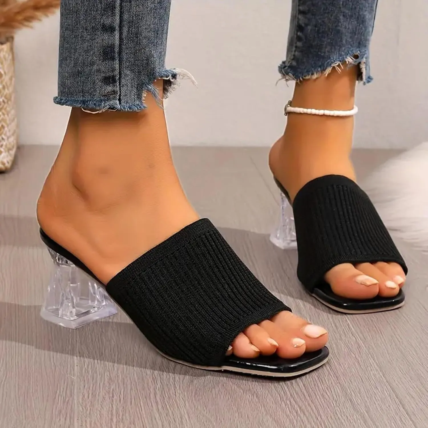 Womens Sandals Block Heeled Summer Sandals Open Toe Slippers Mid Heels Party Dress Sandals Wedding Prom Shoes